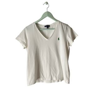 Ralph Lauren White V-Neck Tee Size Large